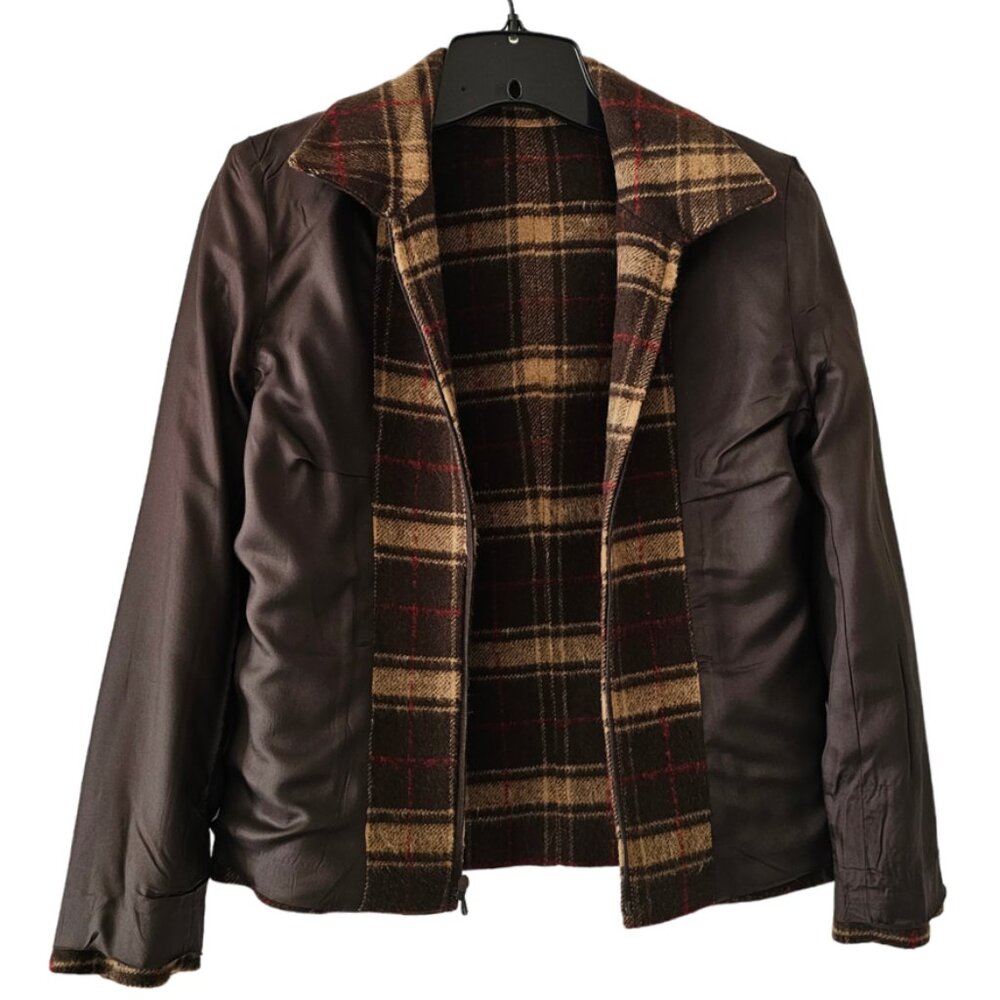 Petite Sophisticate Plaid Lined Wool Zip Jacket | Like New | 2P | Brown Tan Red - Picture 11 of 16